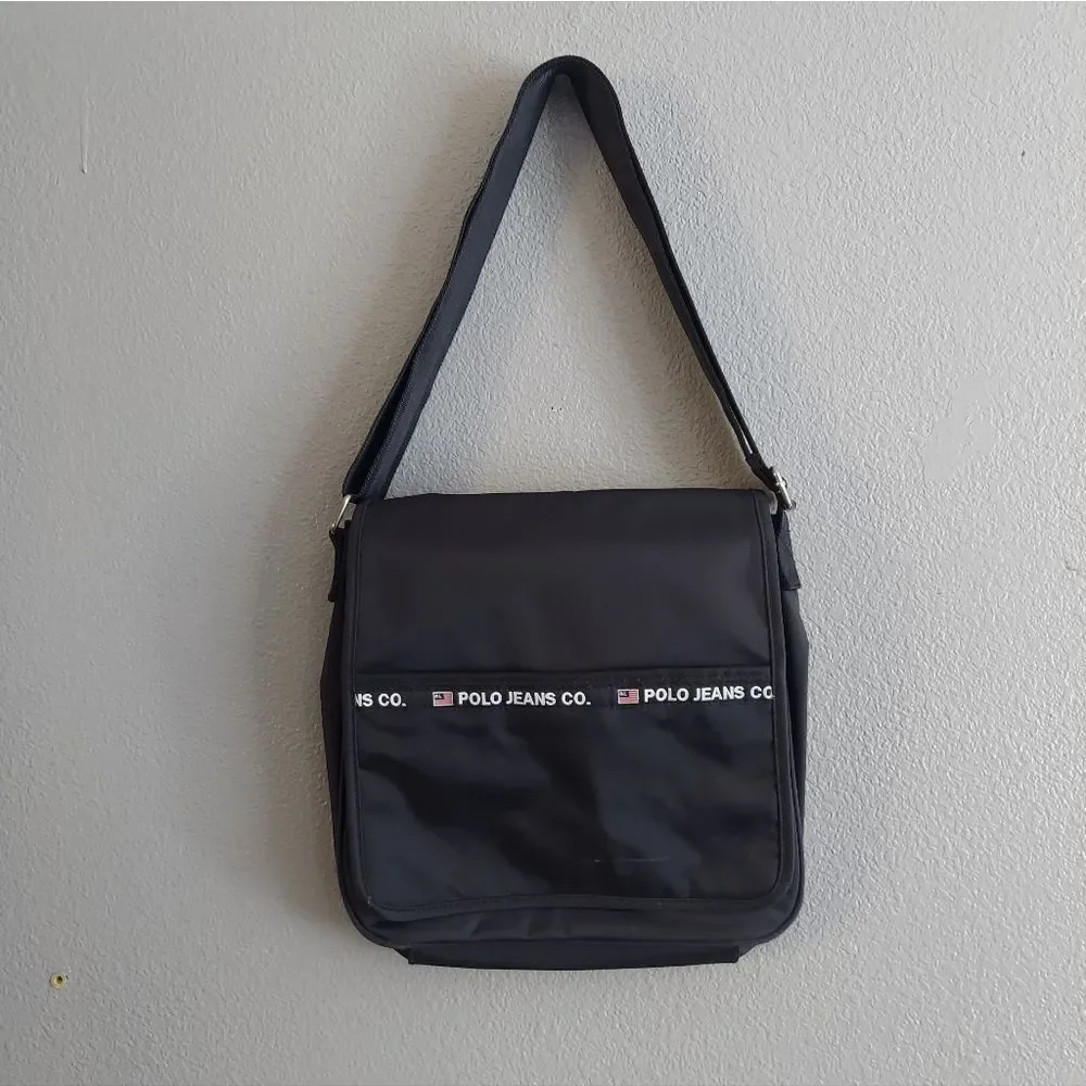 Vintage Ralph Lauren Polo Jeans Co Crossbody Messenger Bag Black Nylon